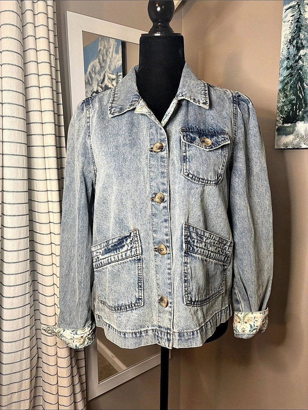 Curve Appeal Floral Denim Jacket Size Medium